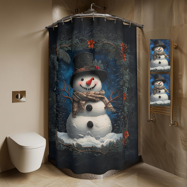 William Morris Inspired Snowman Shower Curtain: Christmas Winter Bath Decor