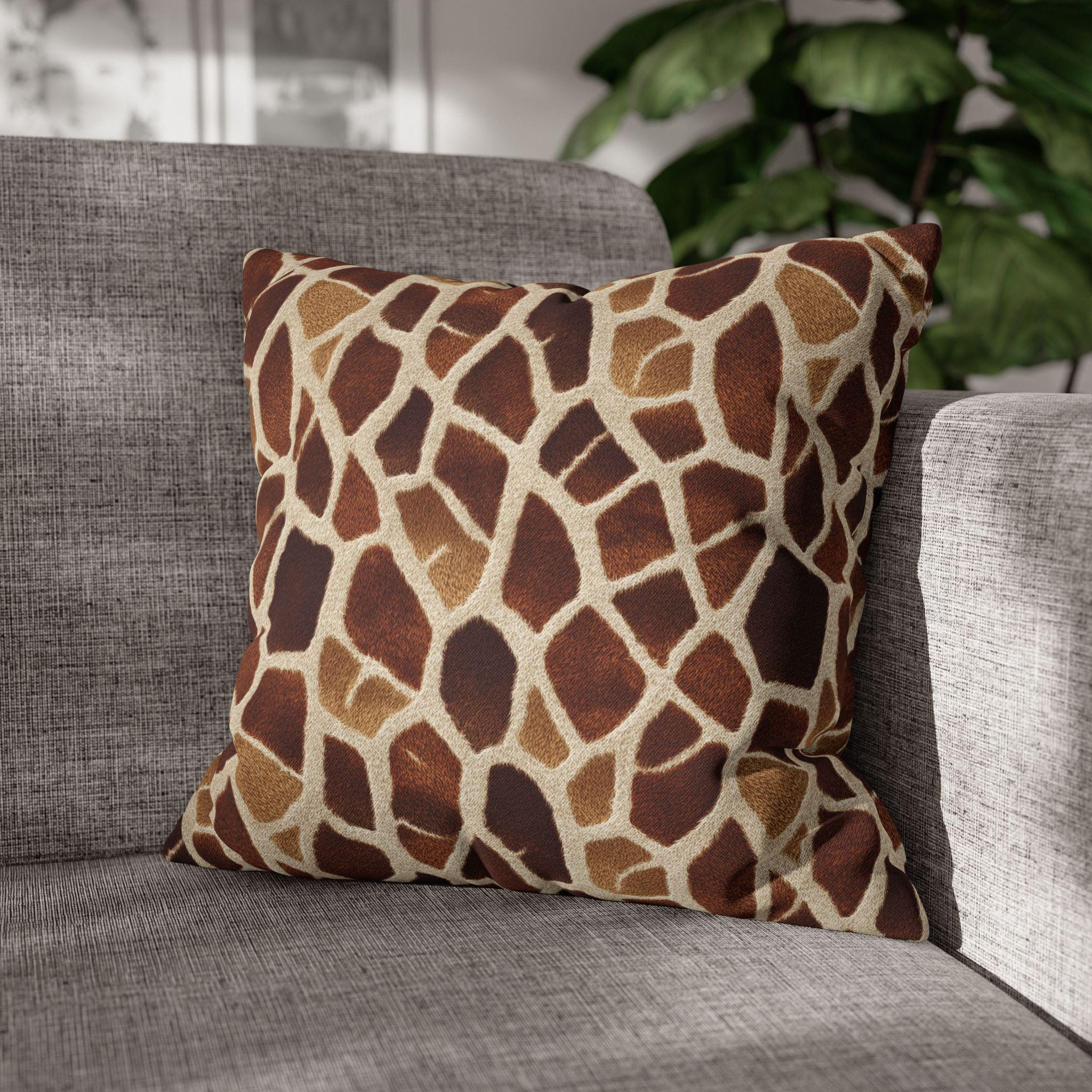 Giraffe Pattern Pillow Cover: Warm Brown and Cream Safari Accent