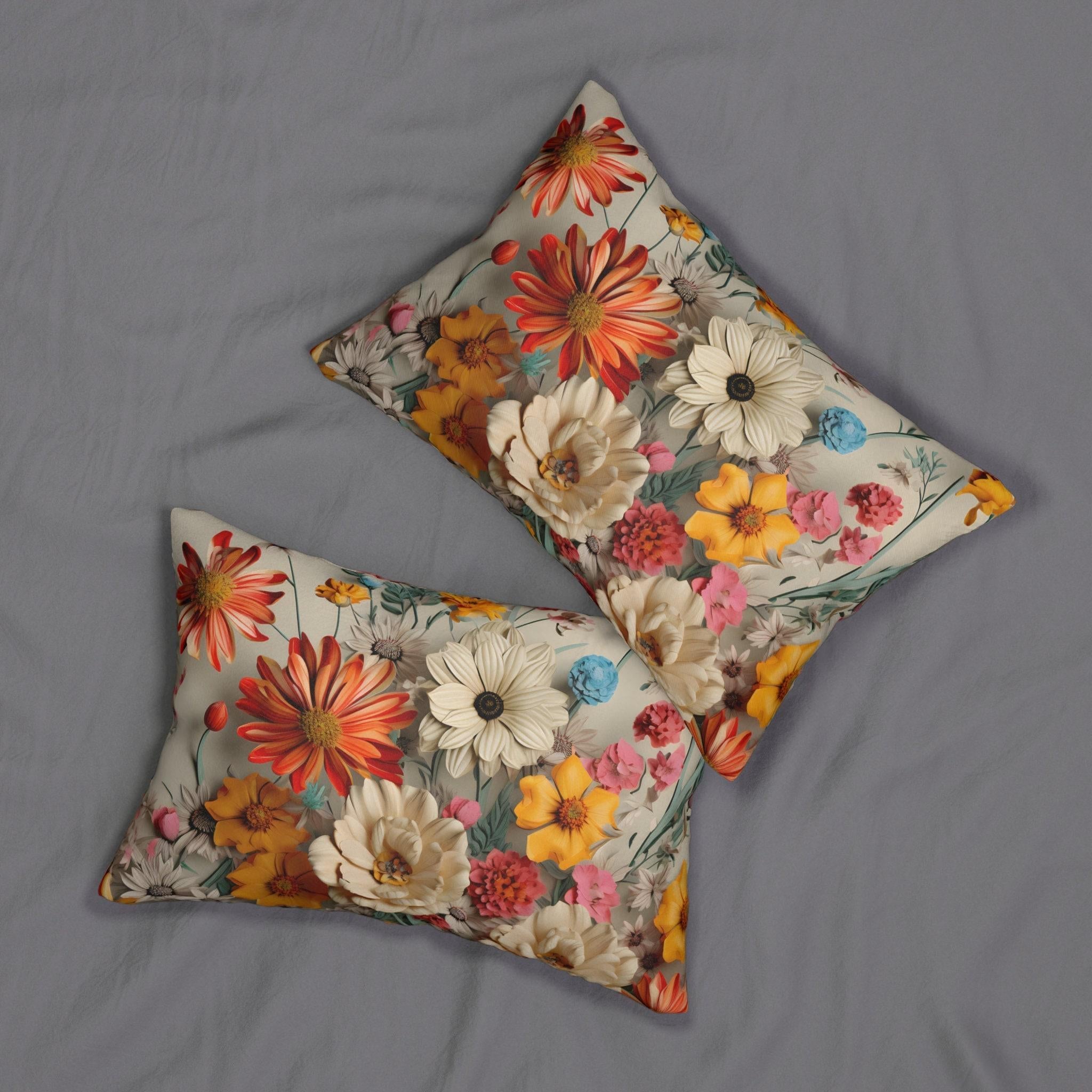Fall Wildflower Lumbar Pillow: Vintage Boho Style Throw Pillow (20 x 14 inch)