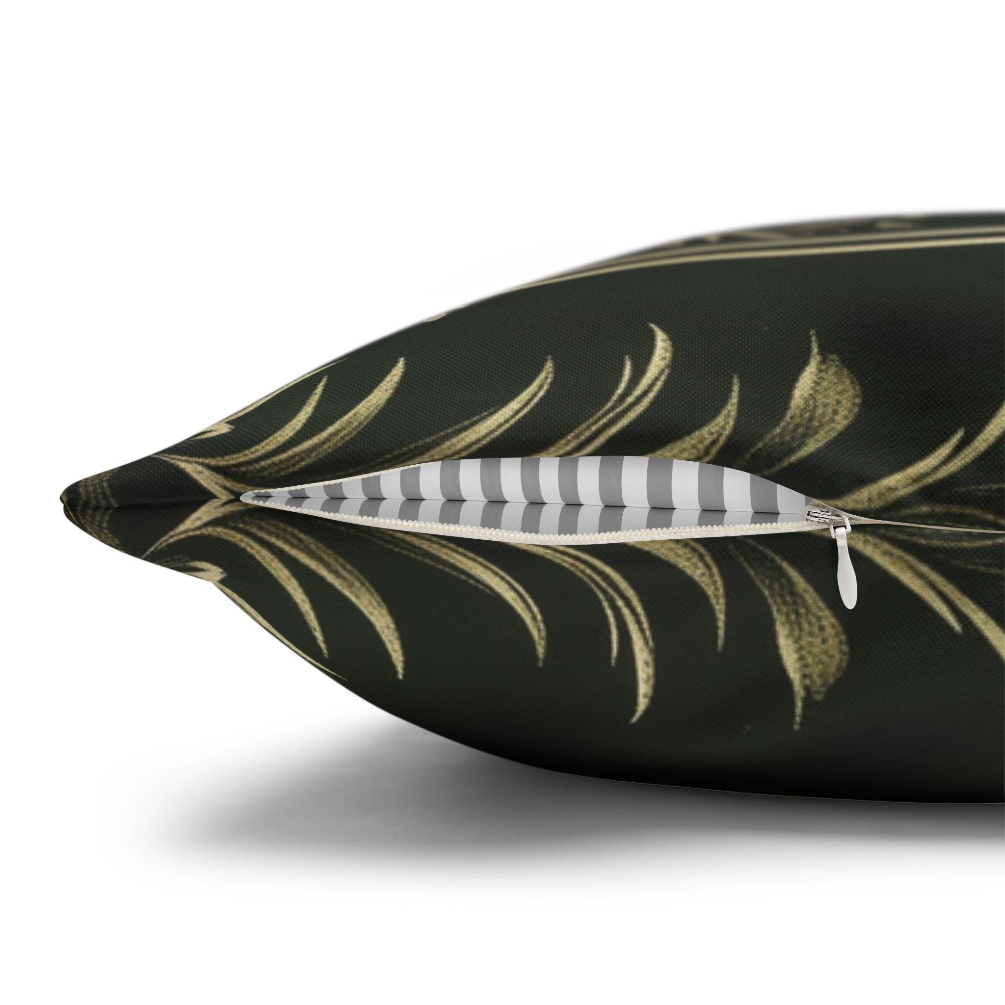 Elegant Dark Emerald Green Christmas Pillow Cover with Golden Snowflakes: Luxurious Holiday Decor