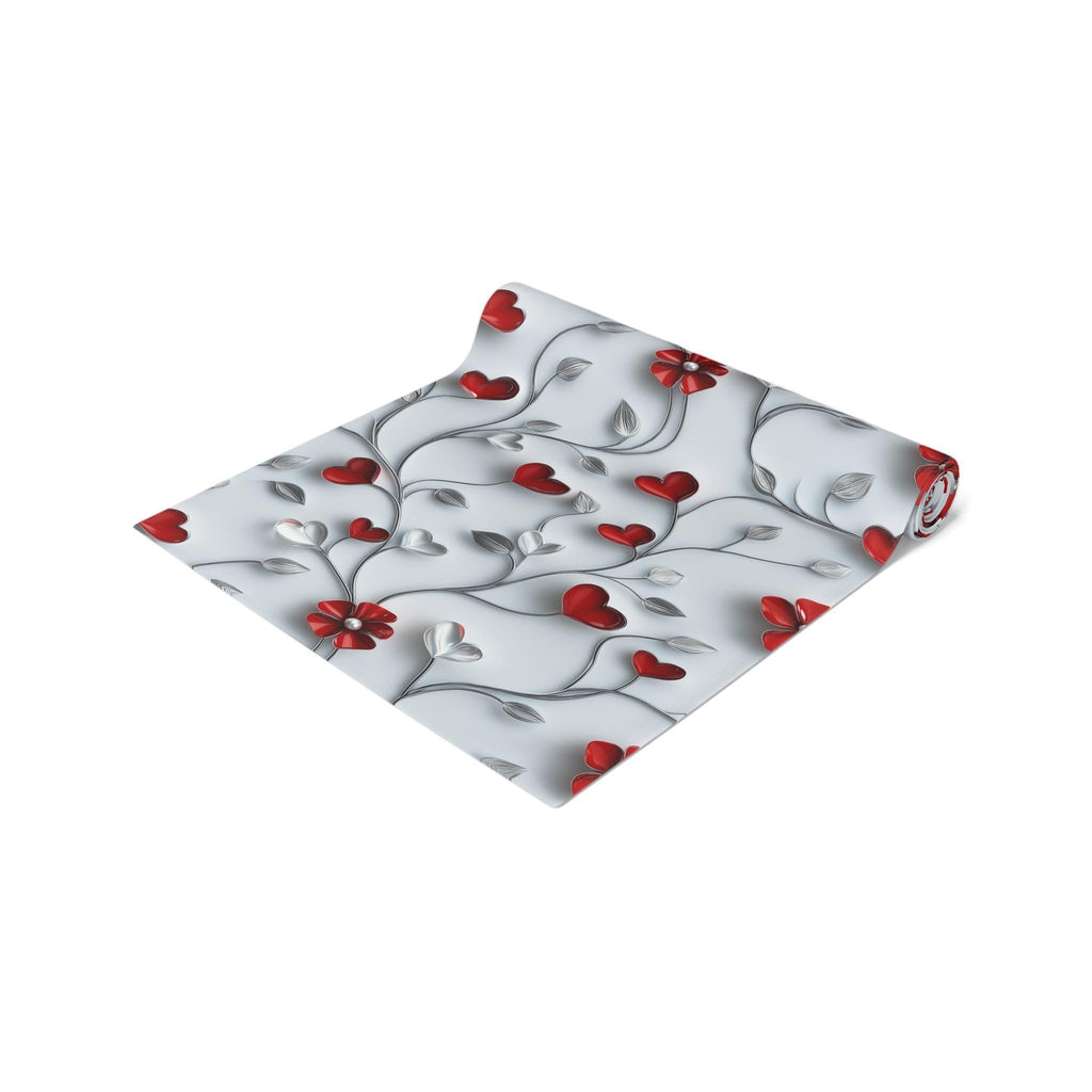 Table Runner: Romantic Red Flowers and Silver Vines