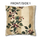 Vintage Style Holly & Stripes Pillow Cover: Classic Christmas Botanical Accent