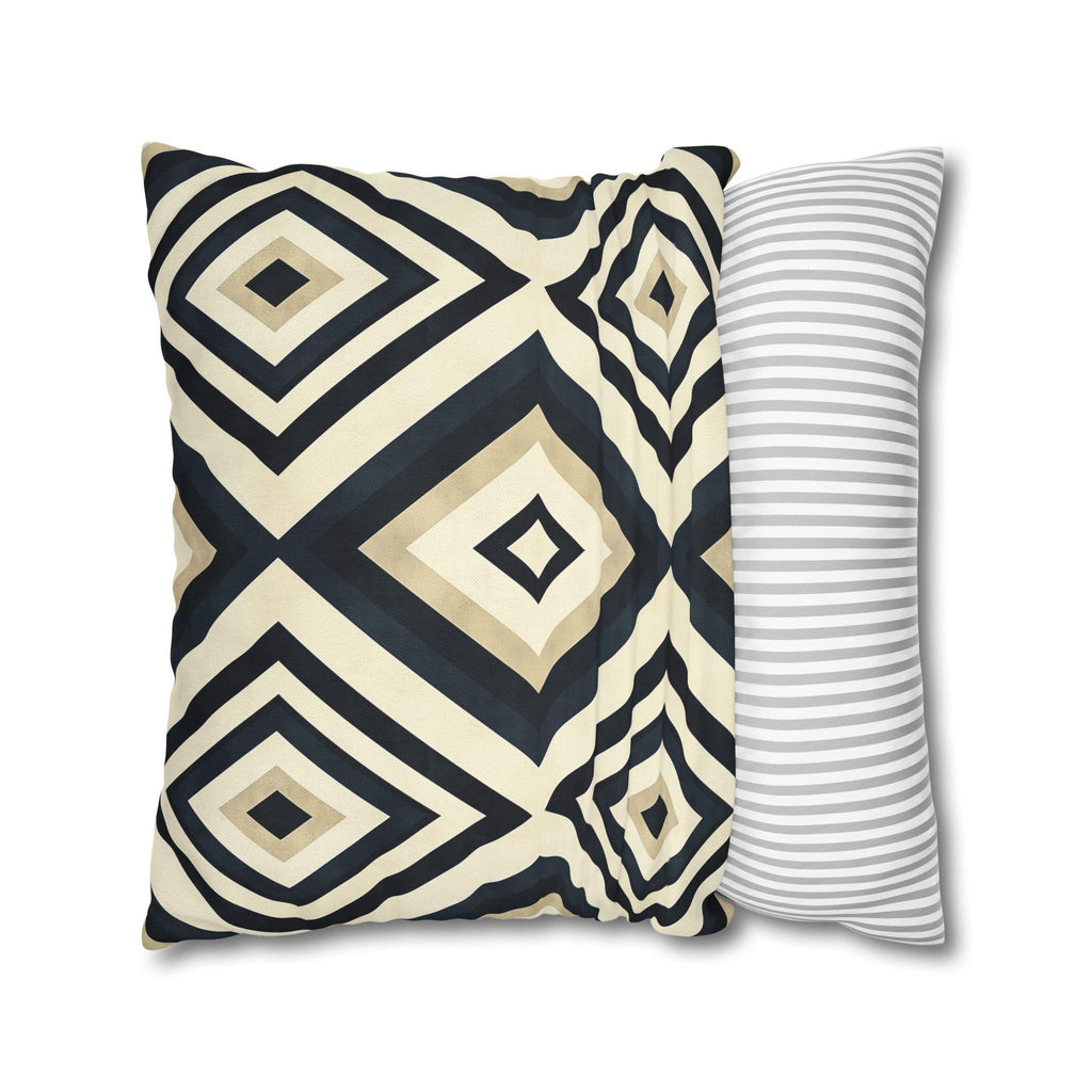 Diamond Geometric Pillow Cover: Navy, Cream & Beige - Modern Decor