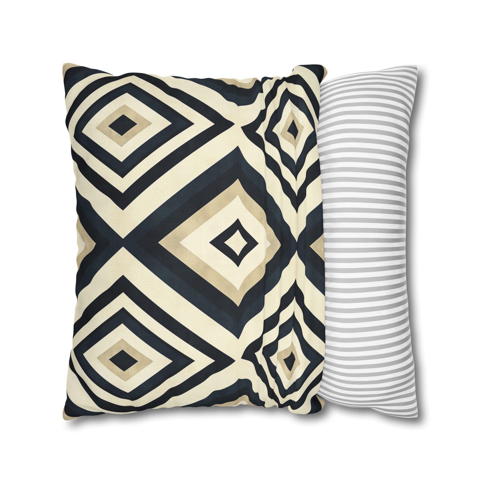 Diamond Geometric Pillow Cover: Navy, Cream & Beige - Modern Decor
