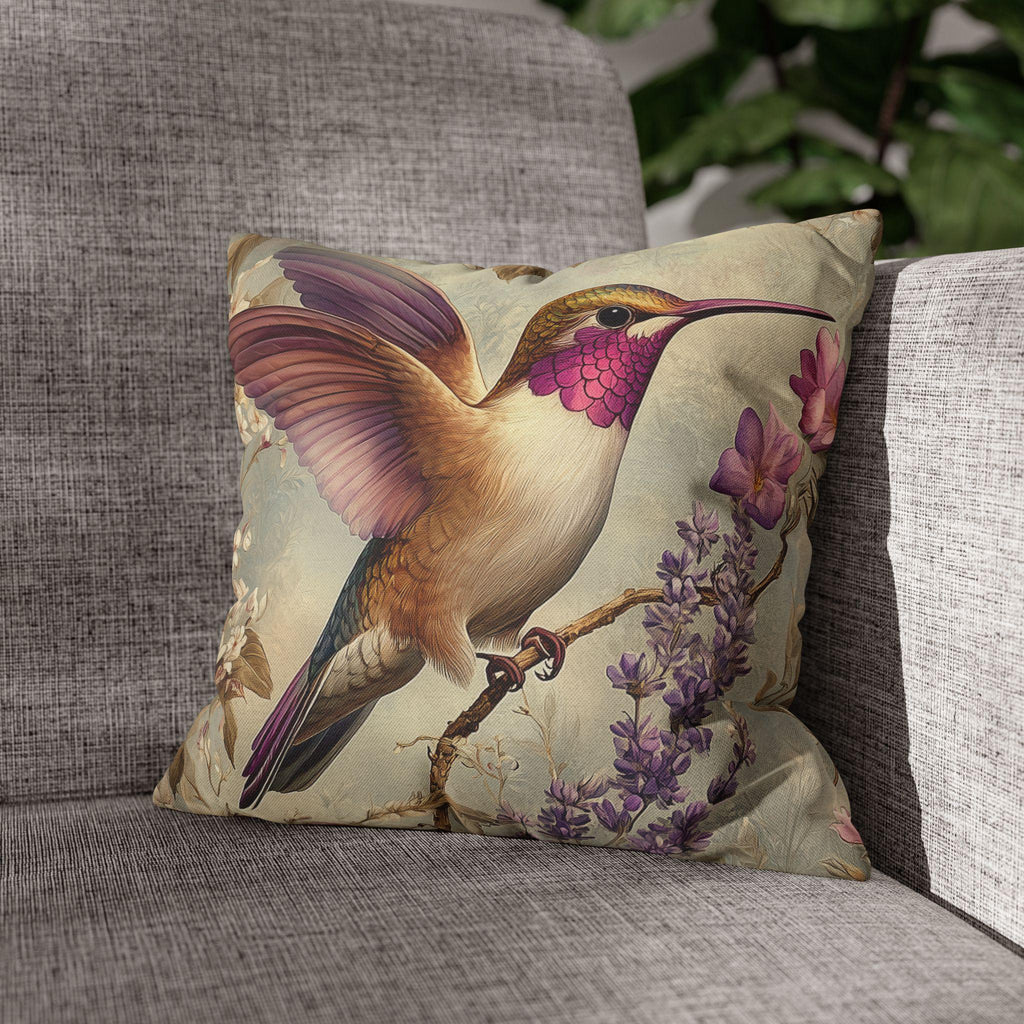 Vintage Style William Morris Inspired Hummingbird Pillow Cover: Elegant Botanical Lavender Bloom Garden Cushion