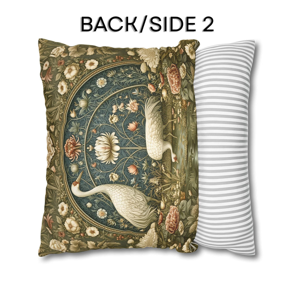 William Morris Style Throw Pillow Cover: Cranes and Marsh Botanicals