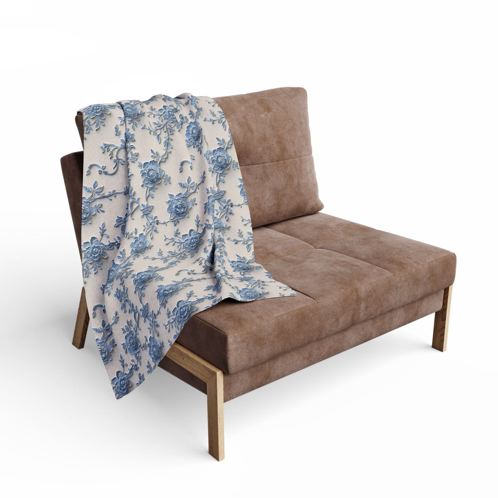 Blue Floral Chinoiserie Fleece Throw Blanket: Elegant Home Decor
