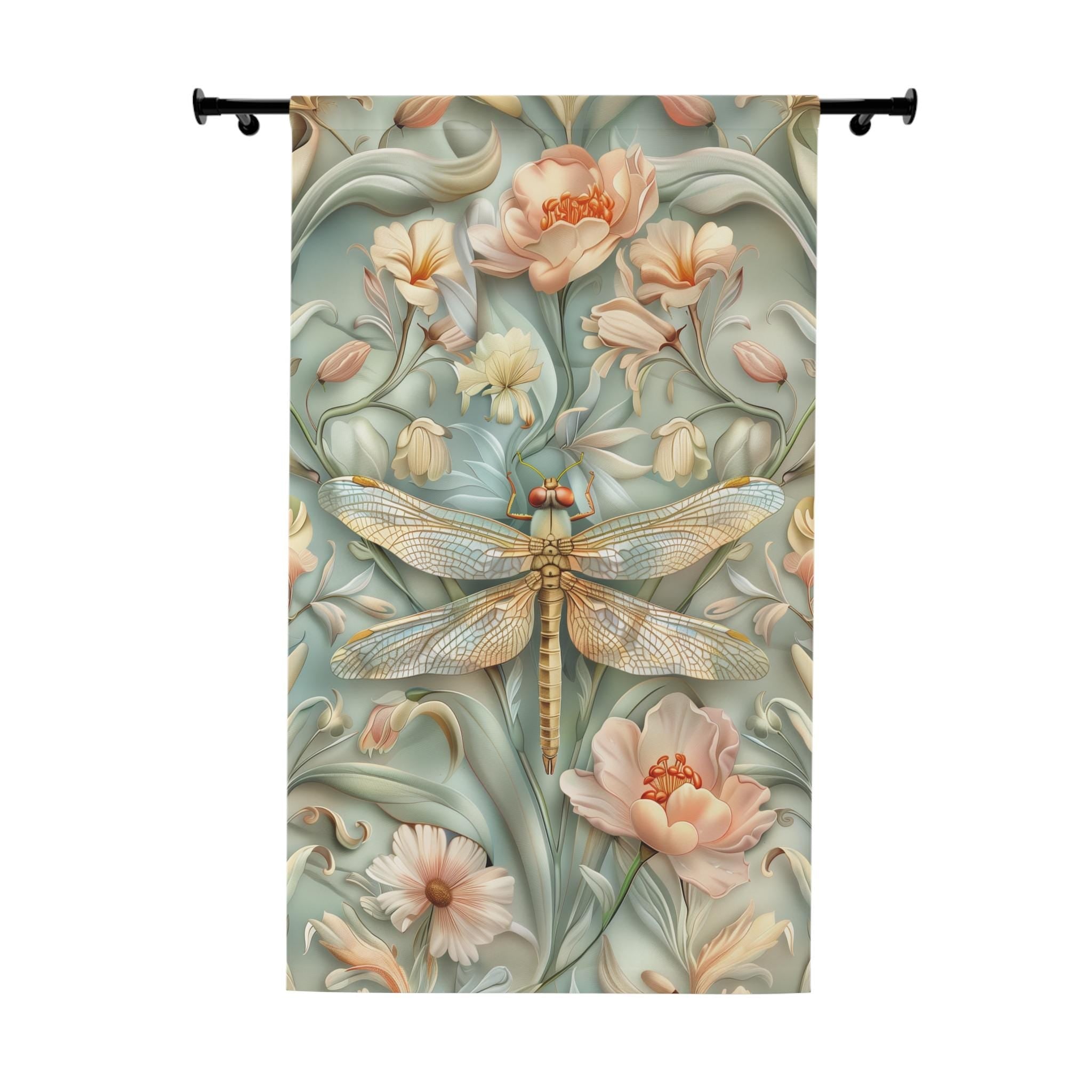 William Morris Dragonfly Window Curtain: Elegant Nature-Inspired Panel with Blue and Gold Wings