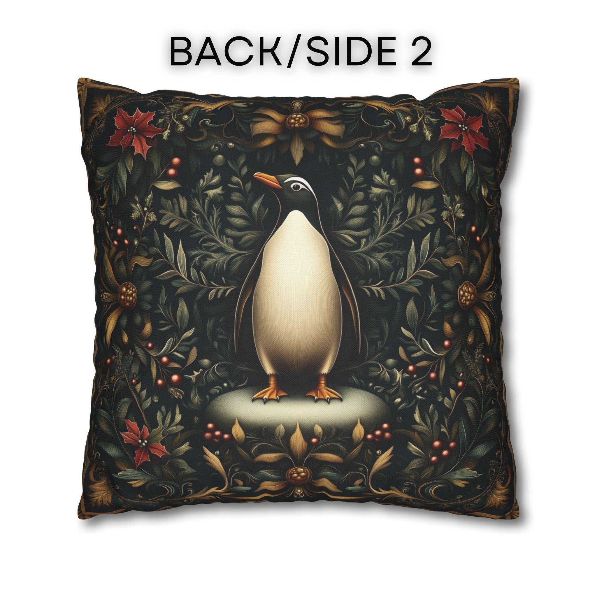 Christmas Penguin Pillow Cover: William Morris Inspired Holiday Cushion Case