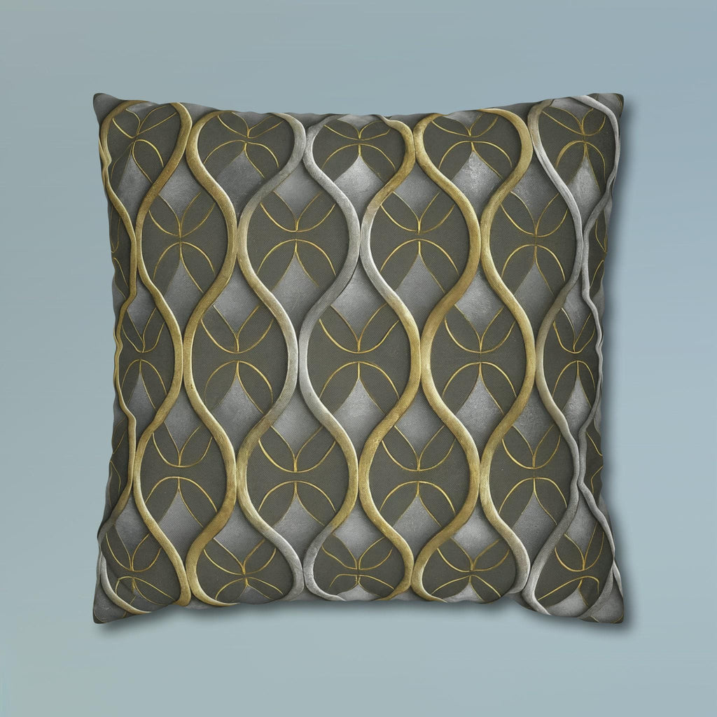 Art Deco Pillow Cover: Metallic Gold Trellis, Dark Gray Cushion