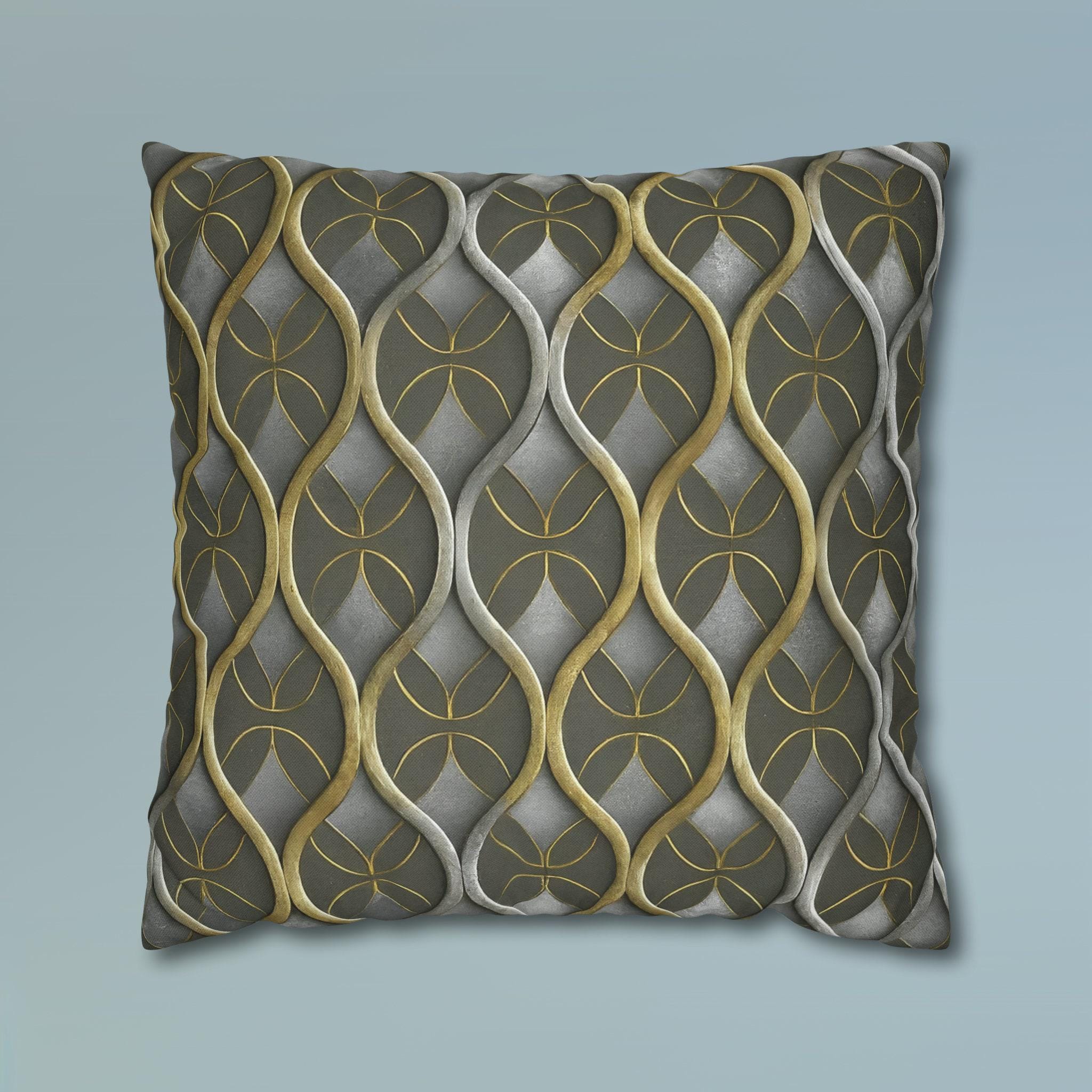 Art Deco Pillow Cover: Metallic Gold Trellis, Dark Gray Cushion