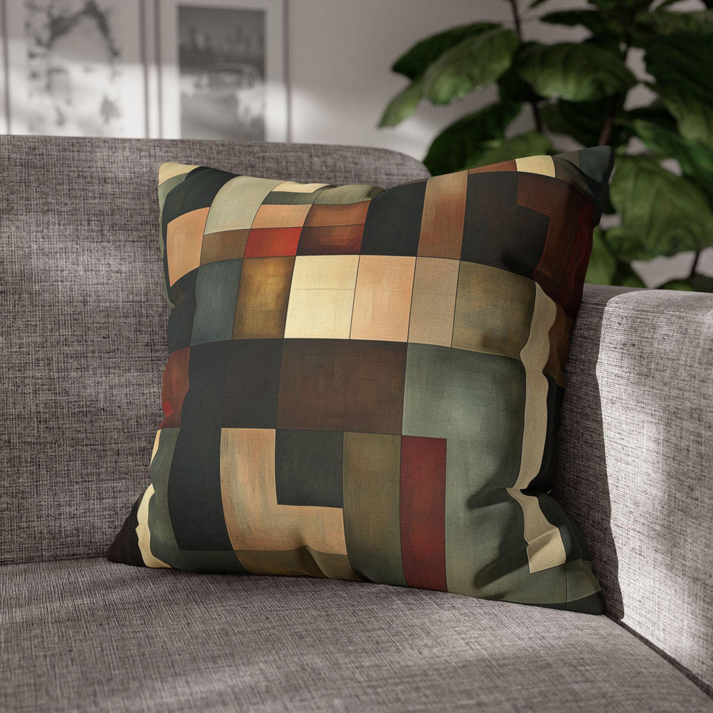Geometric Abstract Pillowcase: Earthy Muted Tones, Modern Rustic Decor, Hand-painted Effect