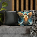 Angelic Christmas Throw Pillow Cover: Midnight Blue Decorative Holiday Cushion with Golden Wings