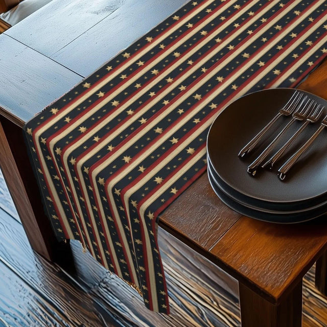 Farmhouse Patriotic Table Runner: Primitive Americana Stripe Decor