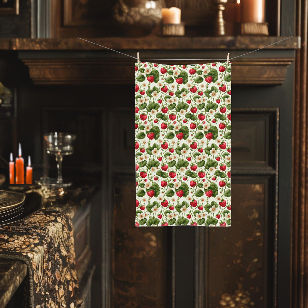 Wild Strawberry  Hand Towel: Botanical Summer Decor for Bath or Kitchen