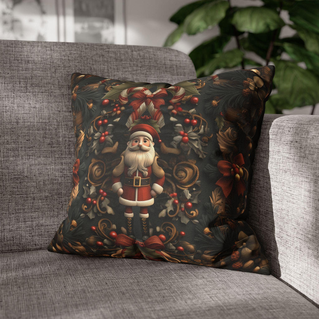 William Morris Inspired Christmas Pillow Cover: Nutcracker Santa Dark Vintage Style Holiday Accent