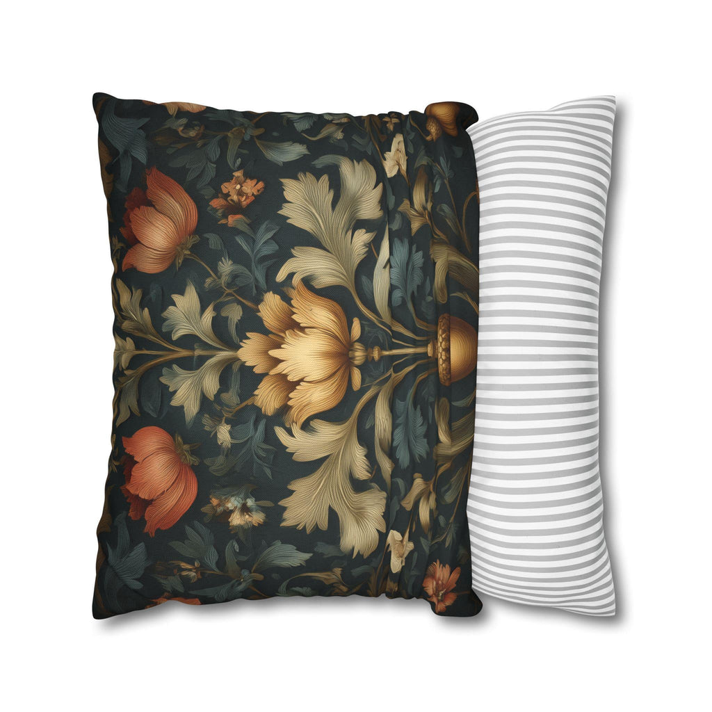 William Morris Inspired Fall Pillow Cover: Dark Teal Gold Rust Floral