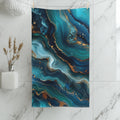 Ocean Wave Hand Towel: Teal Navy Marble Print with Gold Accents