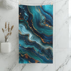 Ocean Wave Hand Towel: Teal Navy Marble Print with Gold Accents