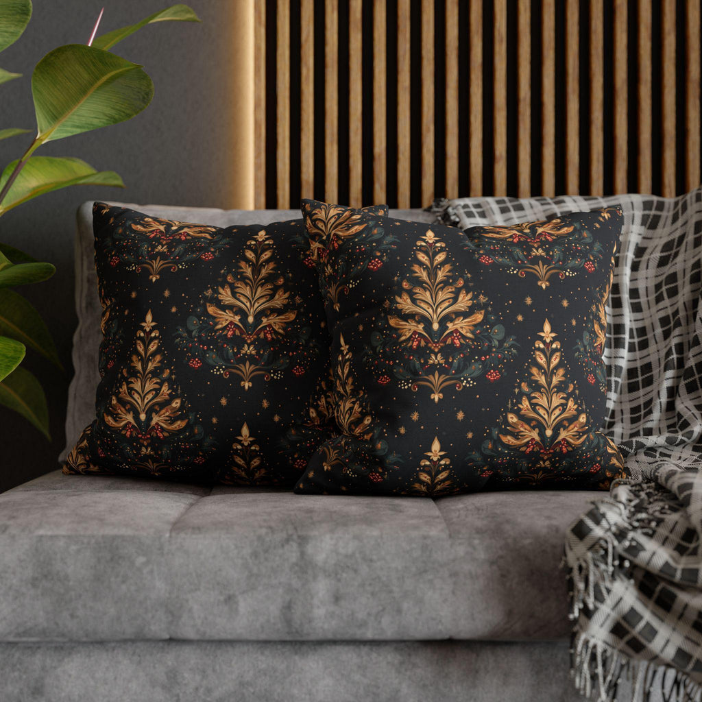 William Morris Christmas Tree Pattern Pillowcase, Golden Red Green Dark Navy Winter Cushion Cover