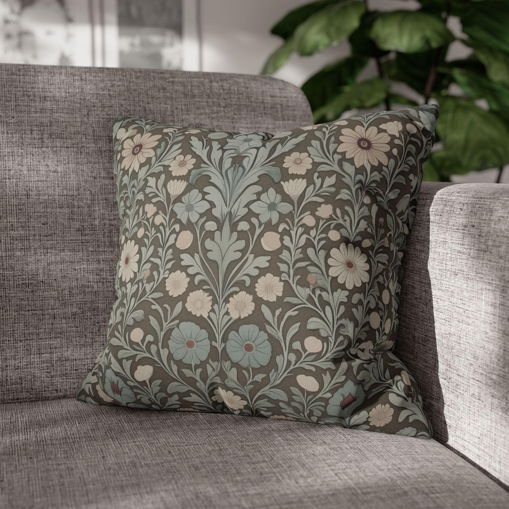 William Morris Inspired Botanical Pillow Cover: Soft Sage, Taupe, Blush Floral Print Accent Case