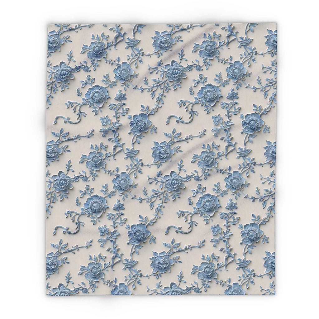 Blue Floral Chinoiserie Fleece Throw Blanket: Elegant Home Decor
