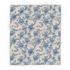 Blue Floral Chinoiserie Fleece Throw Blanket: Elegant Home Decor