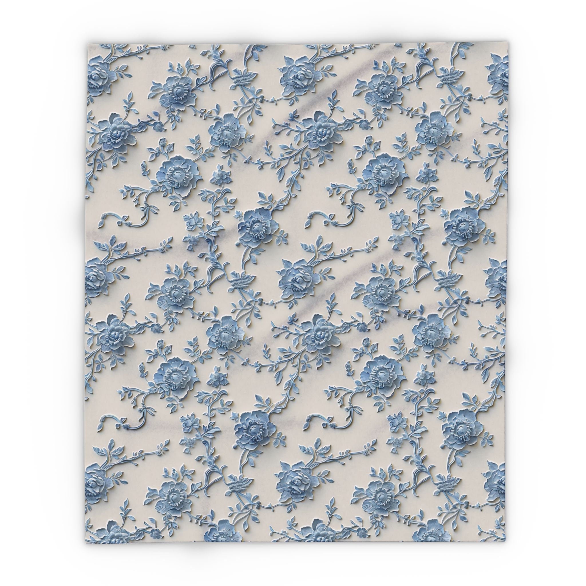 Blue Floral Chinoiserie Fleece Throw Blanket: Elegant Home Decor