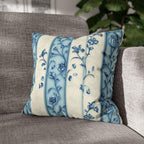 Elegant Blue & White Chinoiserie Floral Stripe Pillowcase: French-Inspired Square Cushion Cover