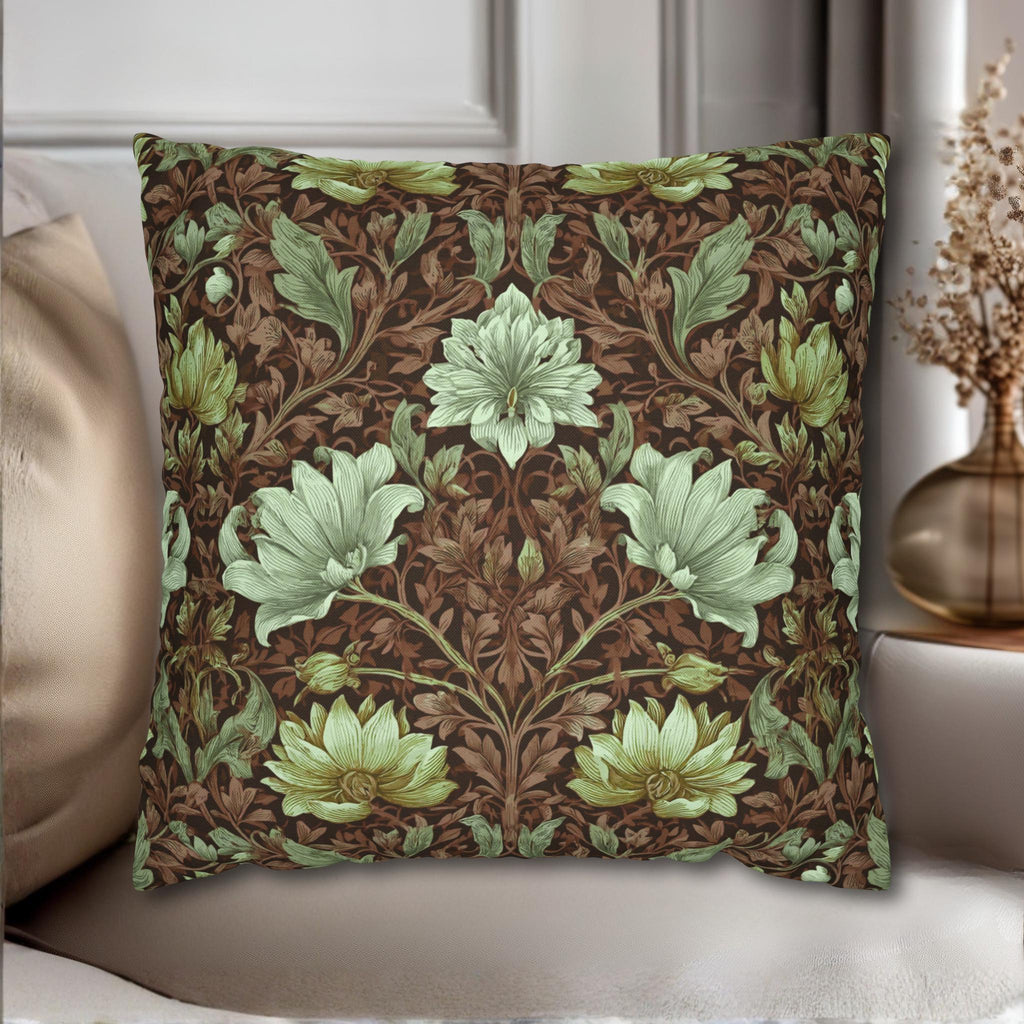 William Morris Style Pillow Cover: Maroon, Sage and Cream Botanical Floral