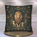 Regal Lion Pillow Cover: William Morris Inspired Botanical Cushion with Jungle Motif