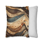Abstract Wave Design Pillowcase, Brown Beige Cream Caramel Teal,  Home Decor Accent, Sofa Pillow