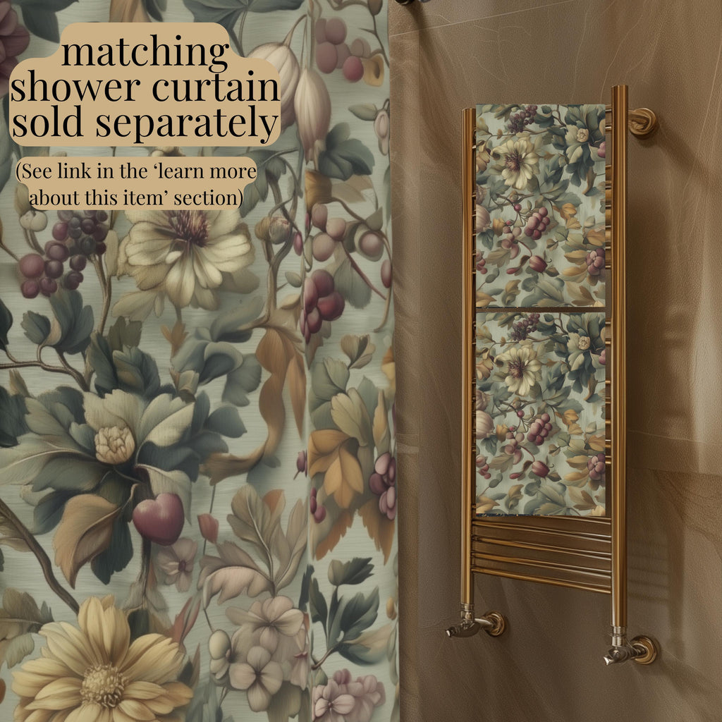 William Morris Inspired Fall Botanical Hand Towel: Sage Mint, Wine, Wheat