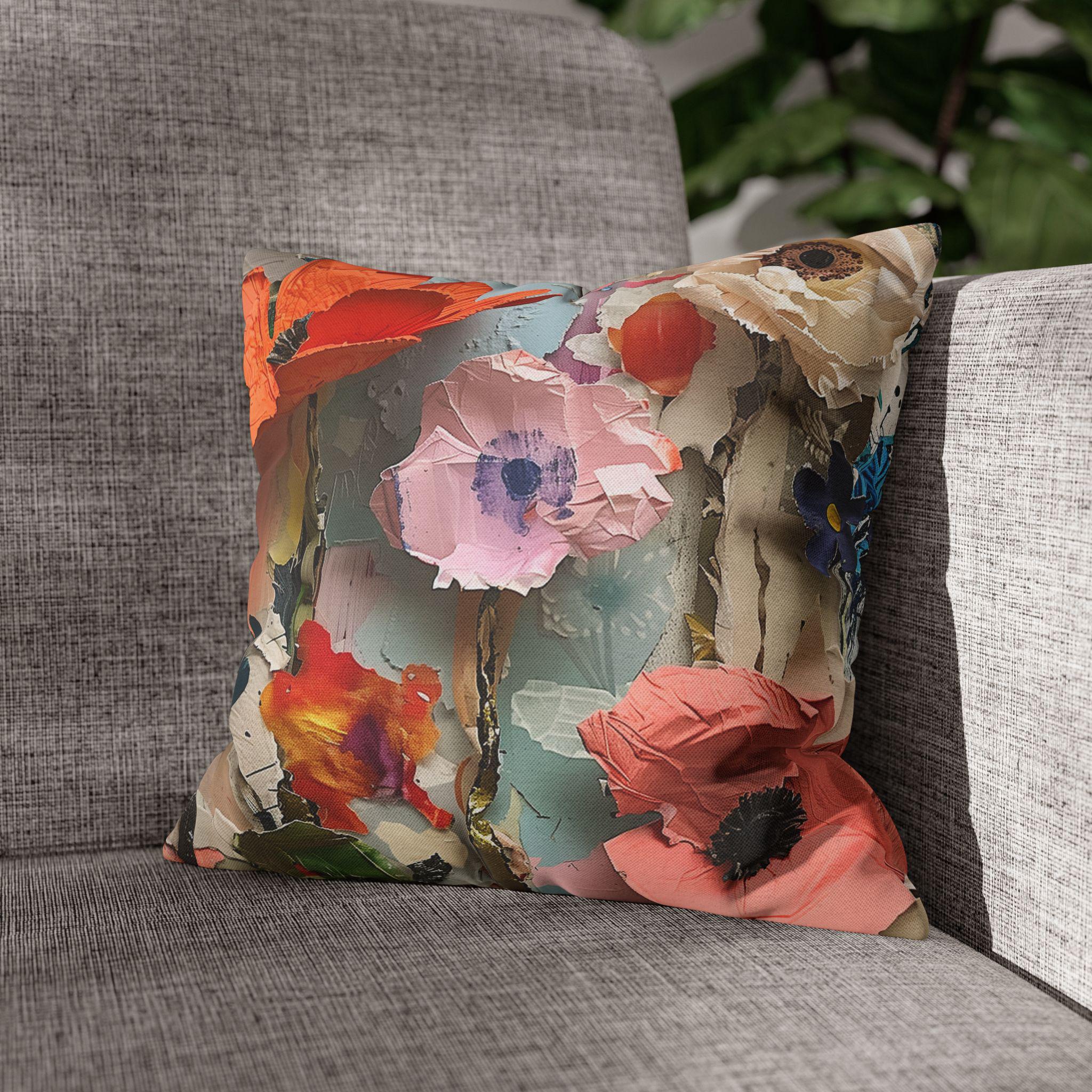 Floral Pillow Cover: Paper Collage Art Inspired Design