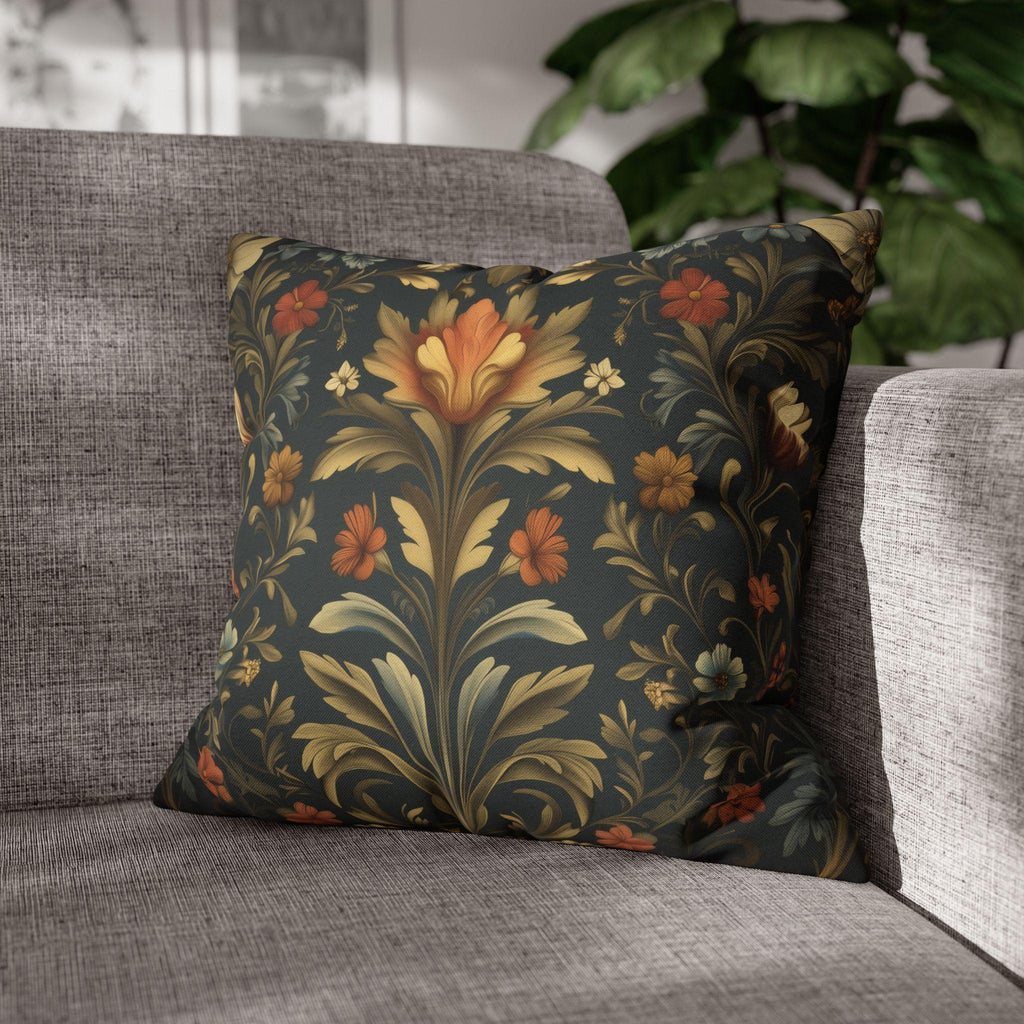 William Morris Botanical Pillow Cover: Golden Ochre Moody Blooms Floral Tapestry