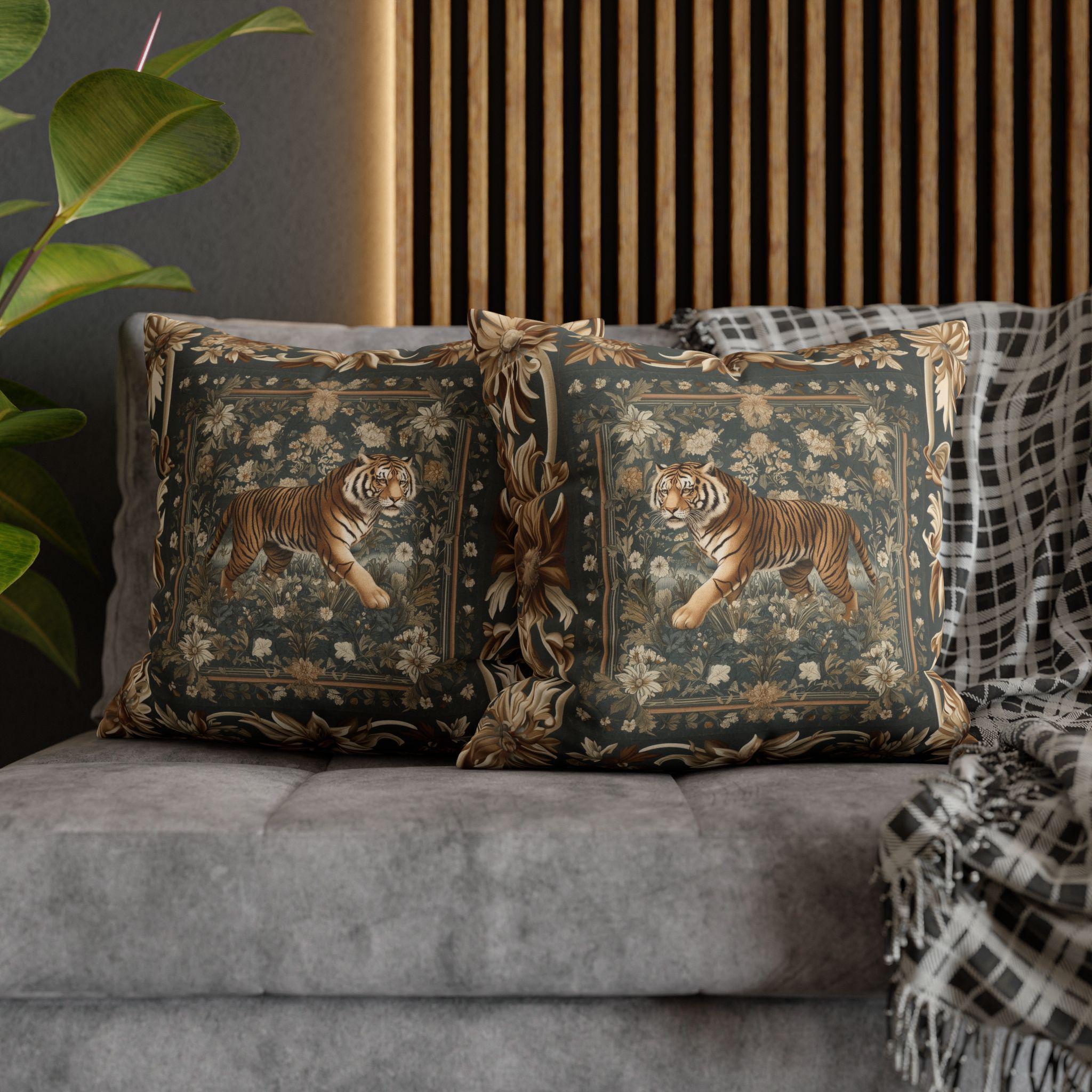 Tibetan Tiger Botanical Tapestry Pillow Cover: William Morris Inspired Garden Art