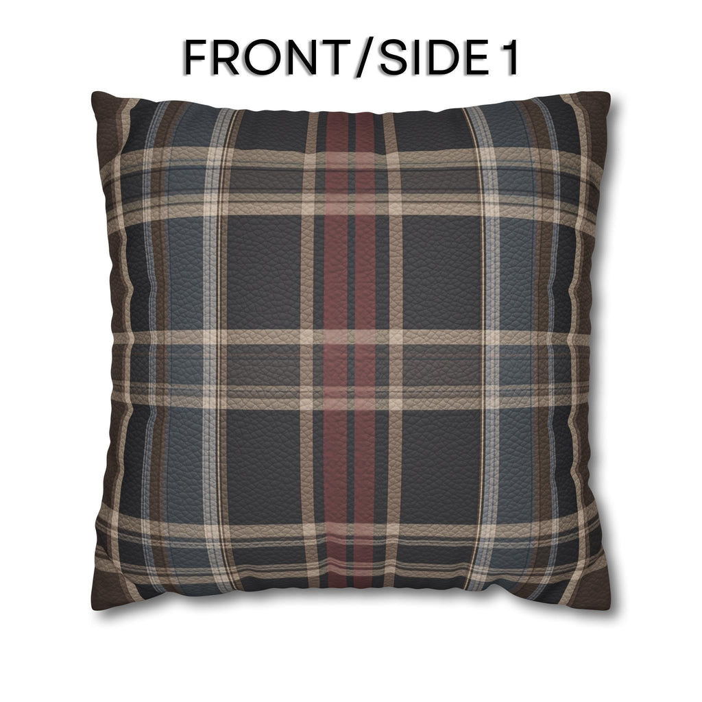 Vegan Faux Suede Material Printed Pillow Cover: Modern Plaid Soft Leather-Look