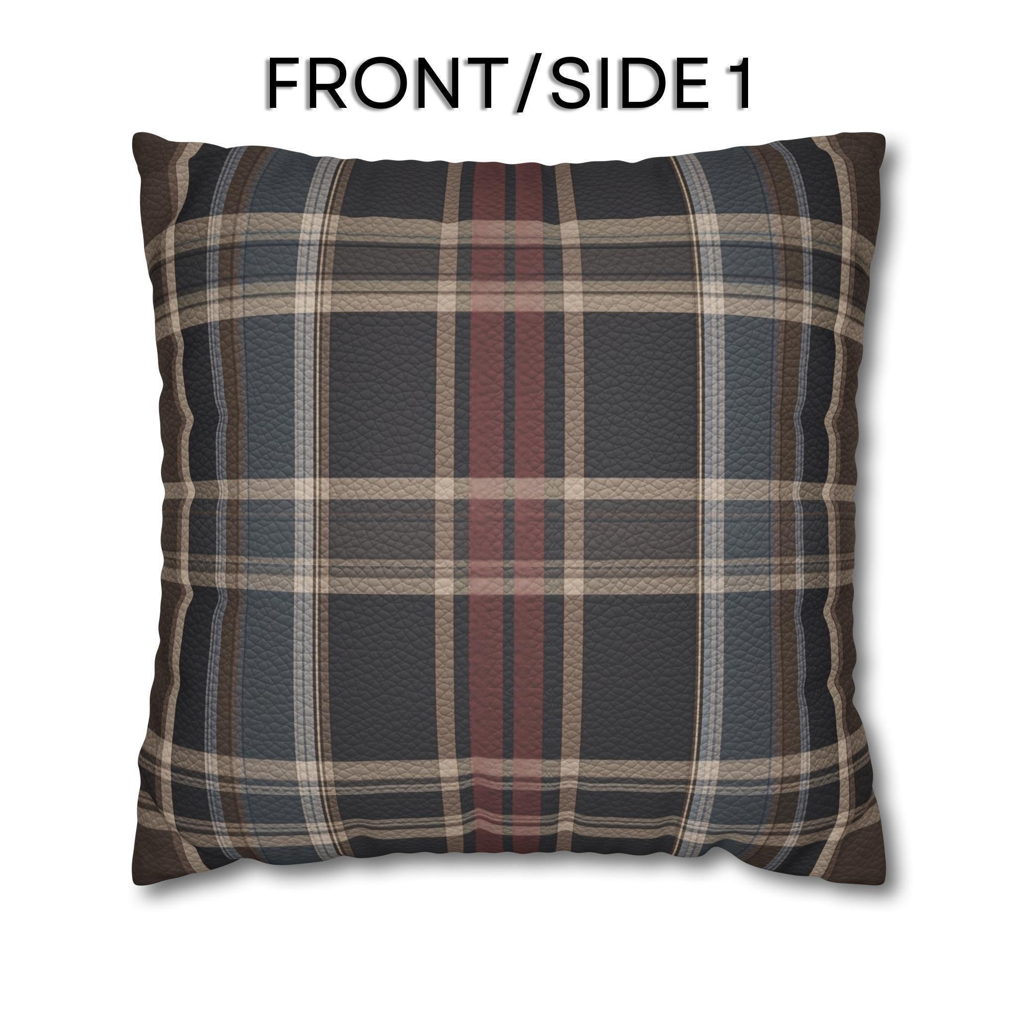 Vegan Faux Suede Material Printed Pillow Cover: Modern Plaid Soft Leather-Look