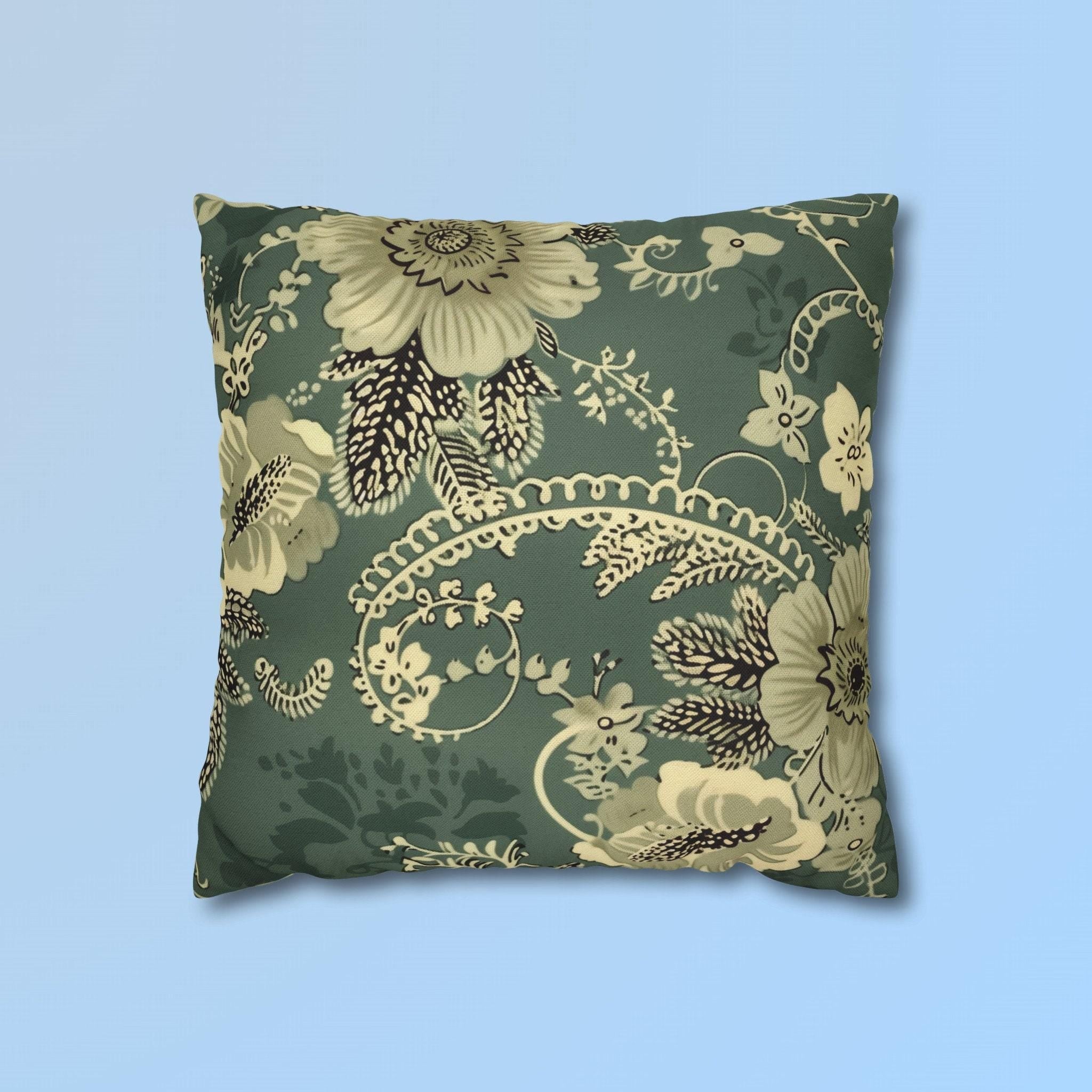 Mineral Green Floral Pillow Cover - French Cottagecore Cushion