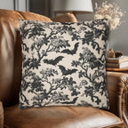 Chinoiserie Five Bats Pillow Cover: Black and Cream Halloween Floral