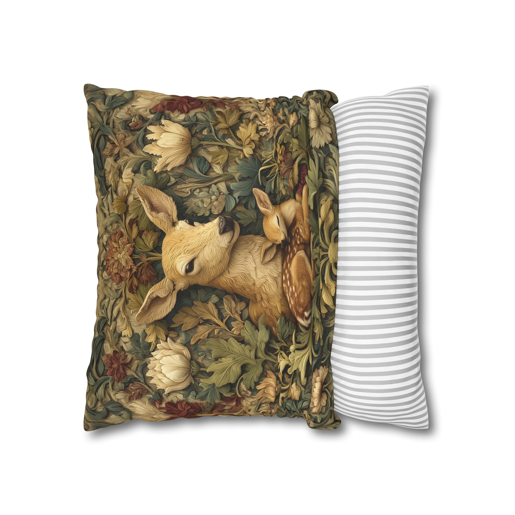 William Morris Inspired Pillow Cover:   Woodland Botanical Doe and Fawn