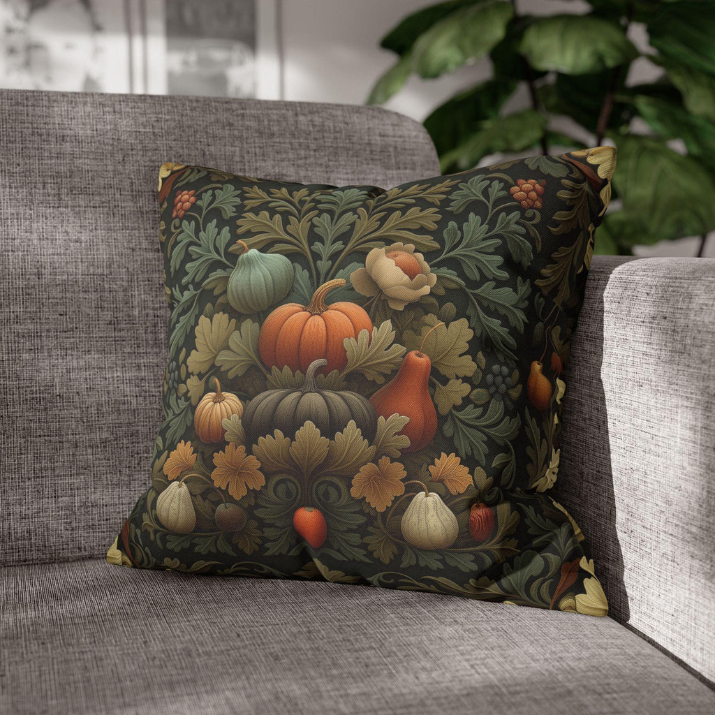 William Morris Inspired Fall Pillow Cover: Sage, Brown & Gold Vintage Style Tapestry