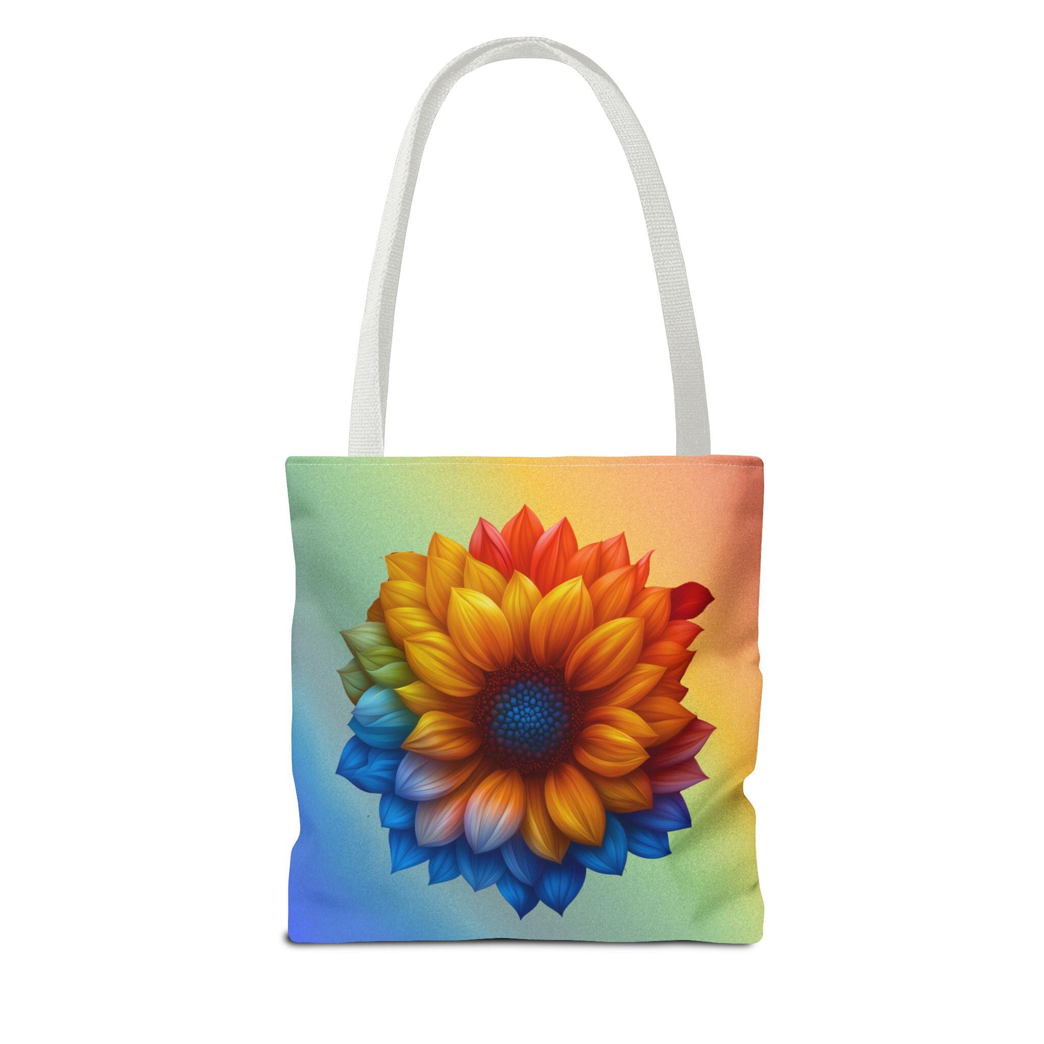 Vibrant Sunflower Rainbow Tote: Eco-Friendly Floral Market Bag for Nature Lovers & Beach Trips