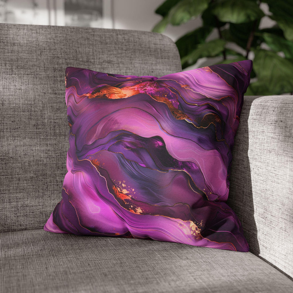 Abstract Plum Pillow Cover: Waves of Amethyst with Copper Fire Colored Accents