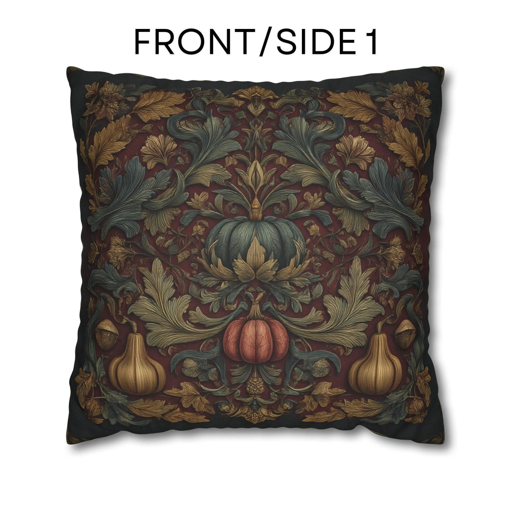 Fall Harvest Pillow Cover: William Morris Style with Pumpkins & Gourds on Merlot Red Wine
