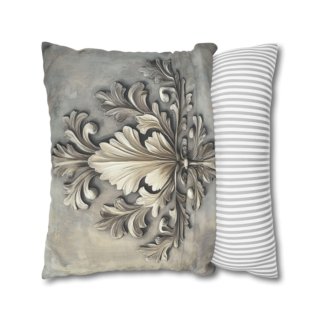 Rococo Inspired Ornamental Pillowcase, Ancanthus Leave Beige Cream Design, Luxury Home Decor