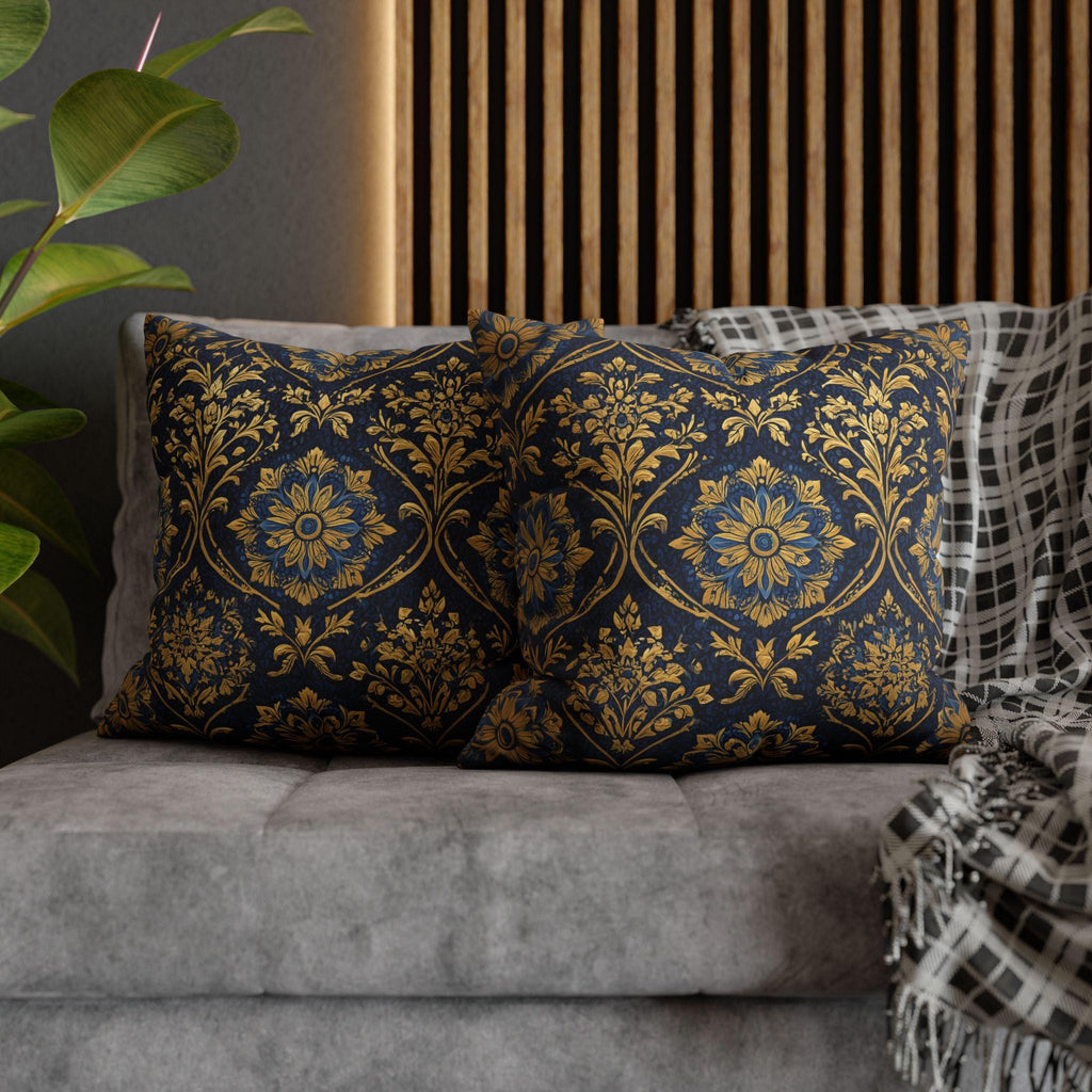 Blue and Gold Damask Pillow Cover: Vintage Style Regal Cushion