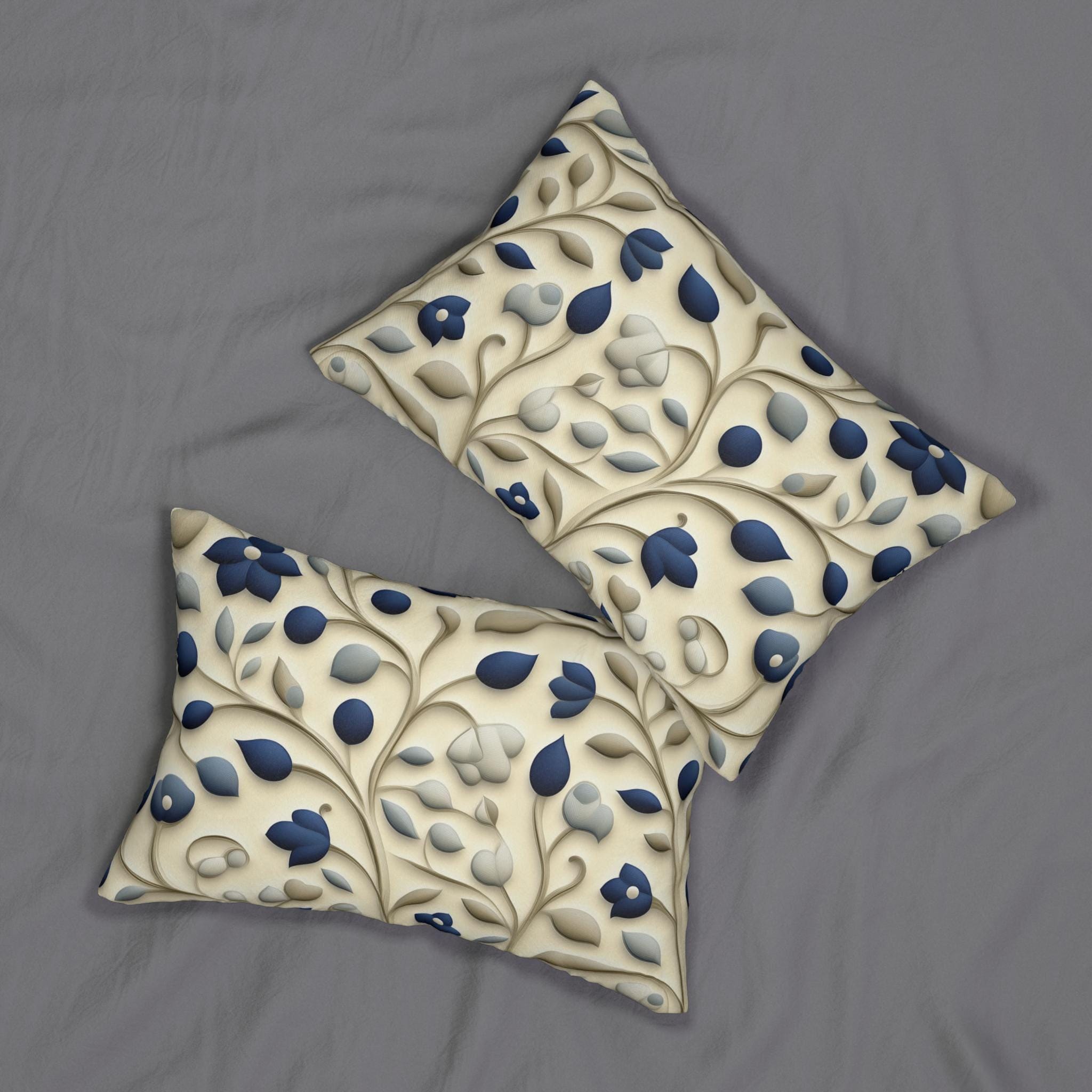 William Morris Inspired Lumbar Pillow: Navy & Taupe Floral Botanical