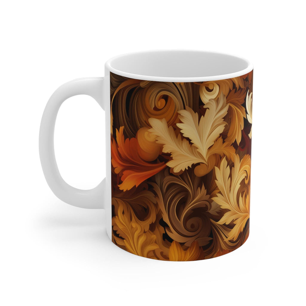 Autumn Leaves Swirling Ceramic Mug, Fall Decor Coffee Cup
