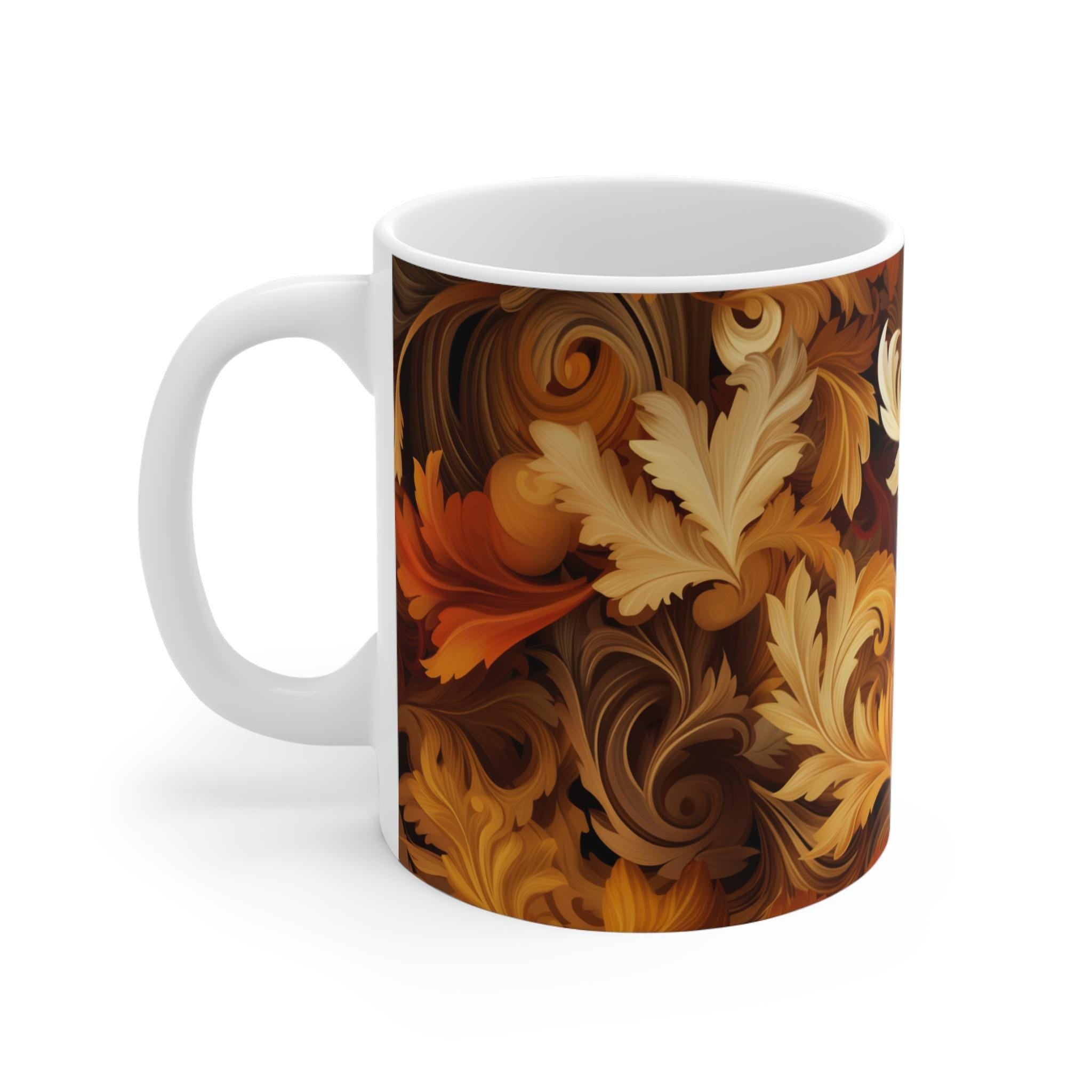 Autumn Leaves Swirling Ceramic Mug, Fall Decor Coffee Cup